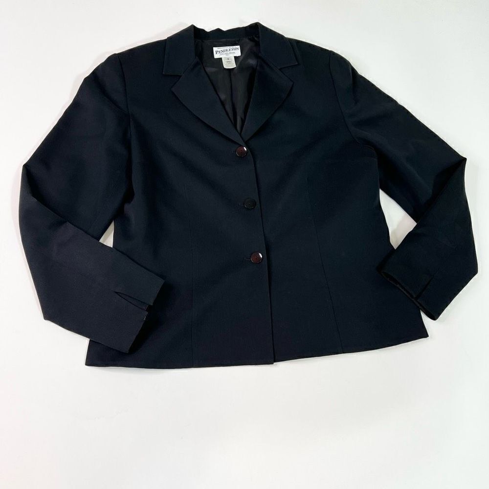 Pendleton Three Button Blazer Women's 12 Black La… - image 1